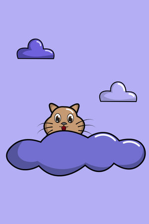 Cute cat with cloud animal cartoon illustrationのイラスト素材