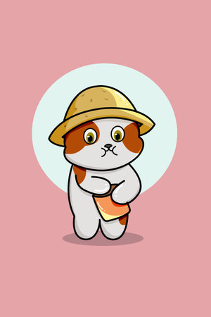 Cute dog with hat animal cartoon illustrationのイラスト素材