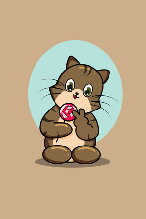 Cute cat with candy animal cartoon illustrationのイラスト素材