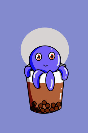 Cute octopus animal cartoon illustrationのイラスト素材