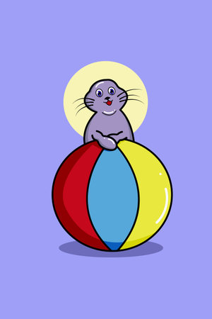 Cute seals animal cartoon illustrationのイラスト素材