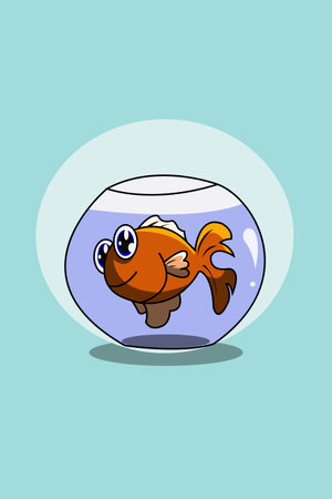Cute happy fish animal cartoon illustrationのイラスト素材