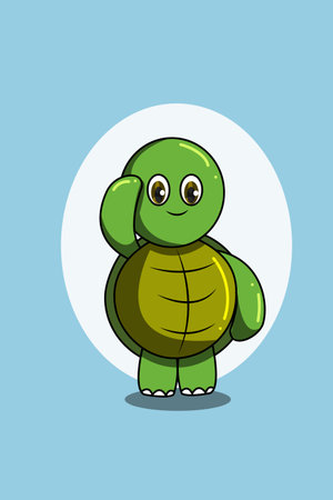 Cute turtle with respect animal cartoon illustrationのイラスト素材