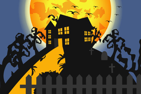 House with moon at halloween night illustrationのイラスト素材