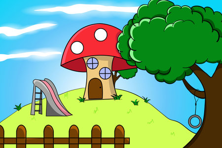 House with tree at world children day illustrationのイラスト素材