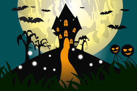 Castle with leaves at halloween illustrationのイラスト素材