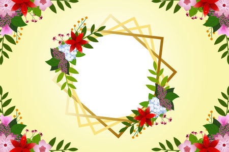 Flat design spring flower with gold backgroundのイラスト素材