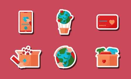 World Humanitarian Day Sticker Setのイラスト素材