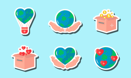 World Humanitarian Sticker Set Designのイラスト素材