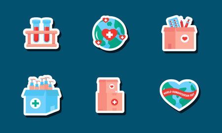 Humanitarian Day Sticker Set Collection Designのイラスト素材