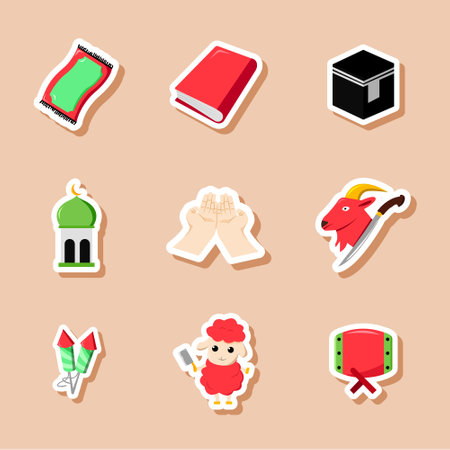 Set Of Eid Adha Islamic Stickerのイラスト素材