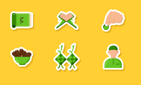 Muslim Celebrating Sticker Collection Designのイラスト素材