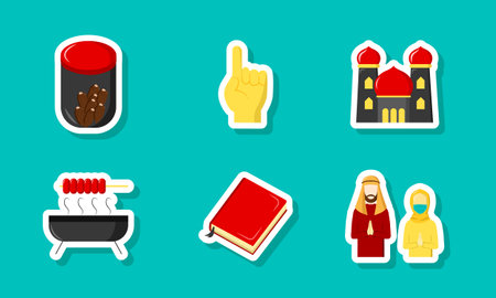 Islamic Stickers Set Collection Designのイラスト素材