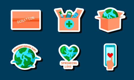 Humanitarian Day Stickers Set Designのイラスト素材