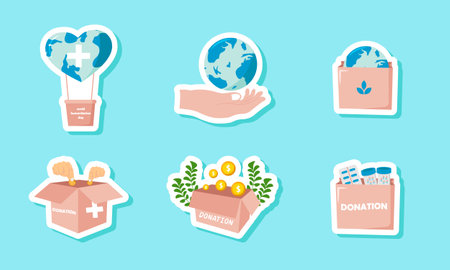 Humanitarian Day Stickers Set Designのイラスト素材