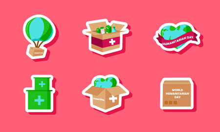 Humanitarian Day Stickers Collection Designのイラスト素材