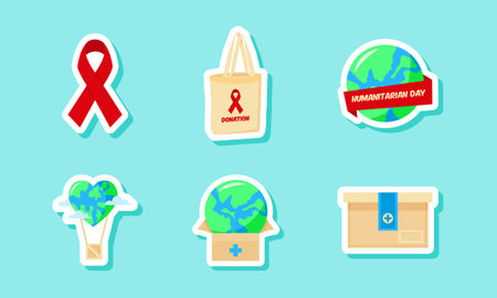 Set of Humanitarian Day Sticker Collectionのイラスト素材