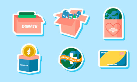Stickers Set World Humanitarian Dayのイラスト素材