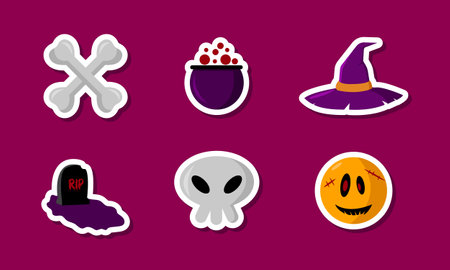Halloween Sticker Set Hand Drawn Scary Illustrationのイラスト素材