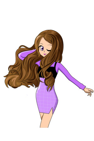 Beautiful girl with purple dress character illustrationのイラスト素材