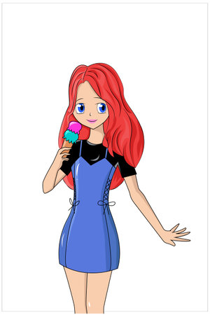 Cute girl with ice cream character illustrationのイラスト素材
