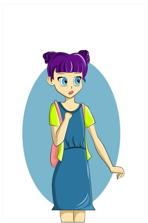 Cute girl with purple hair character illustrationのイラスト素材