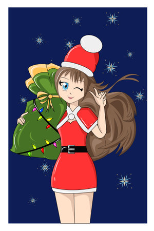 Santa claus girl cartoon illustrationのイラスト素材