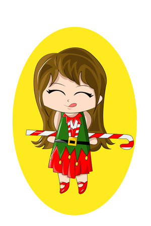 A cute little girl with Christmas dress cartoon illustrationのイラスト素材