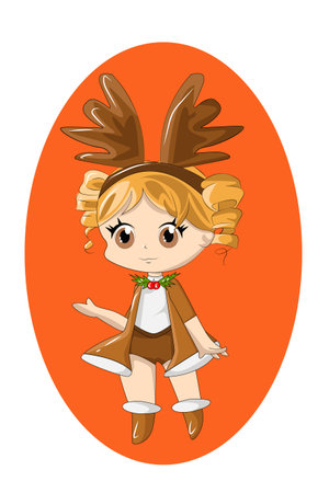 Little girl with deer costume cartoon illustrationのイラスト素材