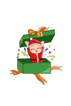 Little santa Christmas in the gift box cartoon illustrationのイラスト素材