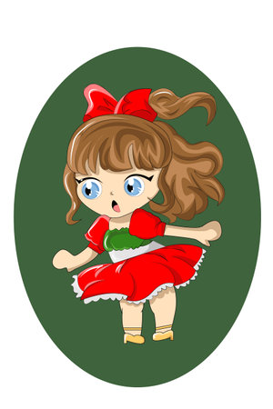 Little girl in Christmas skirt cartoon illustrationのイラスト素材