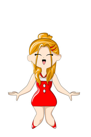 Cute girl wearing dress on Christmas day cartoon illustrationのイラスト素材