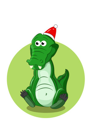 Cute crocodile wearing Christmas hat vector illustrationのイラスト素材