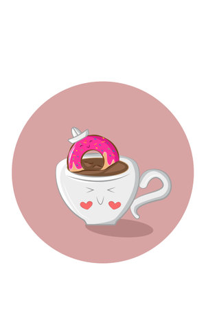 Chocolate cup with donuts topping vector illustrationのイラスト素材