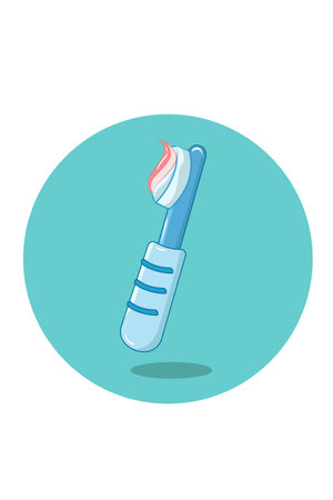 Child toothbrush with strawberry toothpaste cartoon illustrationのイラスト素材