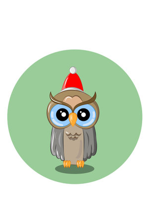 Owl wearing santa claus hat vector illustrationのイラスト素材
