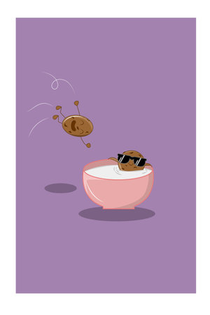 Cookies soak in a bowl of milk vector illustrationのイラスト素材