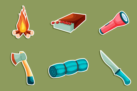 Set Collection of Camping Stickerのイラスト素材