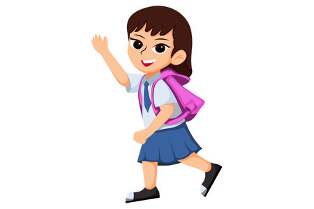Cute Student Girl Character Illustrationのイラスト素材