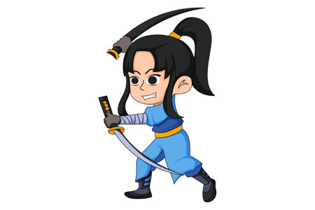 Cute Little Samurai Character Illustrationのイラスト素材