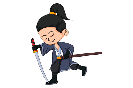 Cute Little Samurai Character Illustrationのイラスト素材