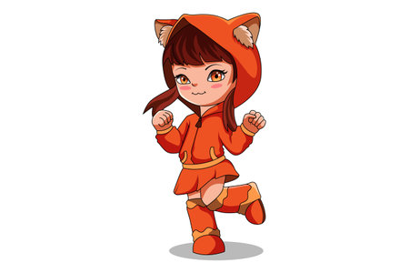 Cute Kids wearing Cat Jacket Character Illustrationのイラスト素材