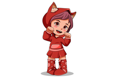 Cute Kids wearing Cat Jacket Character Illustrationのイラスト素材
