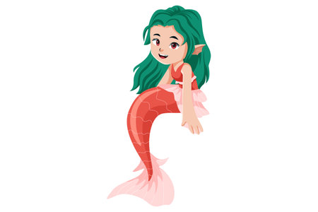 Cute Little Mermaid Character Illustrationのイラスト素材