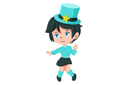 Cute Little Magician Girl Character Illustrationのイラスト素材