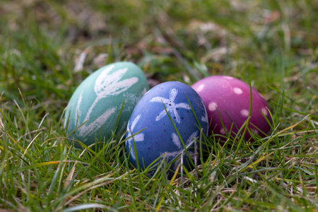 Nest of natural-colored Easter eggs in the garden