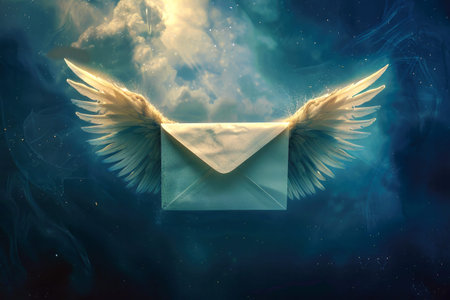 A winged letter, symbolizing swift communication, freedom, and the power of information to transcend...