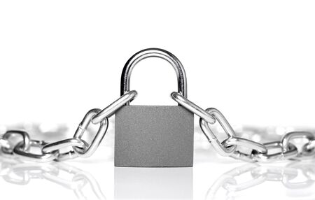 lock and chain isolated on white backgroundの写真素材