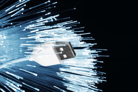 fiber optics and usb cableの写真素材