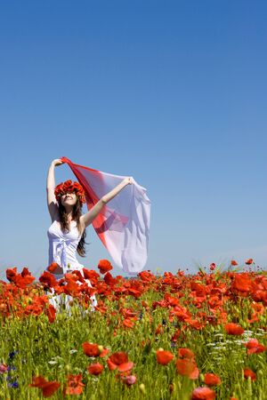 girl in poppy fieldの写真素材